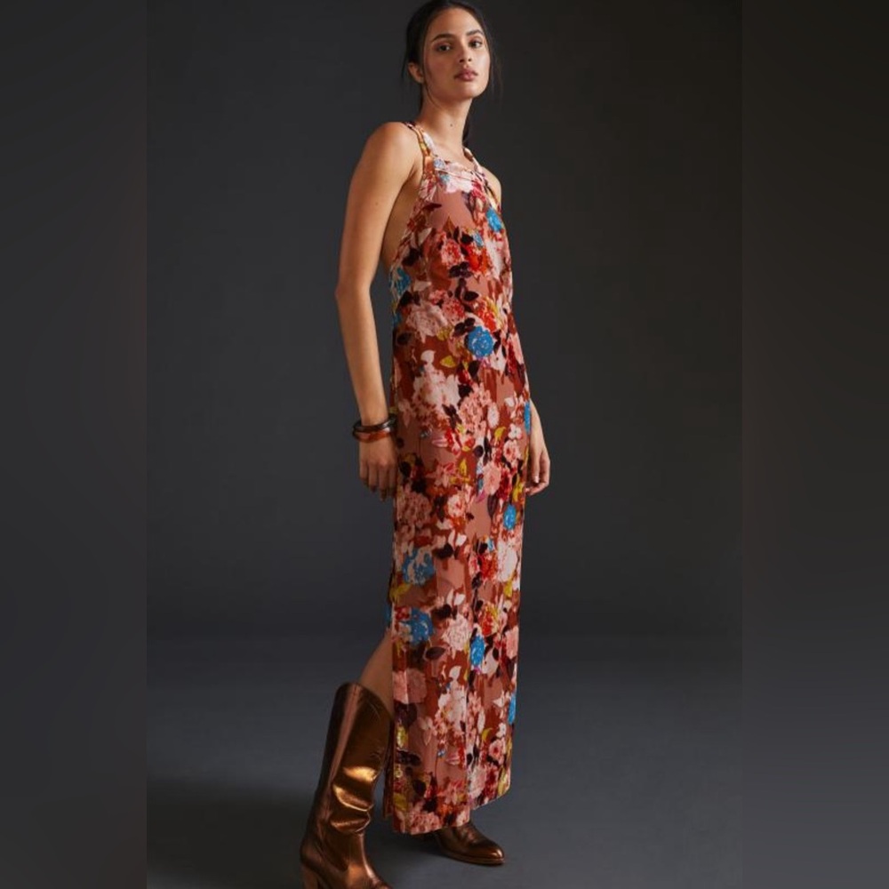 Anthropologie Floral Maxi Dress - Red and Blue